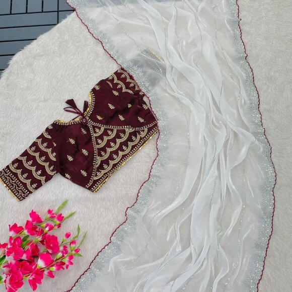 Indian SAREE FABRIC - Zimi chu with seqwance work - Picture 2 of 15